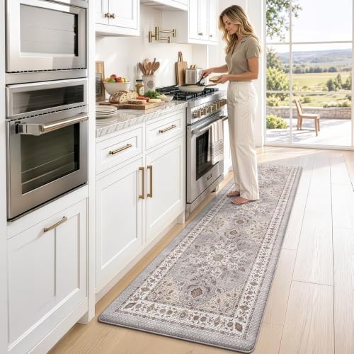 LUMI Kitchen Floor Mat Cushioned Anti Fatigue Runner Rug, 24"x87" - color: Grey & Taupe, size: 87"L x 24"W x 0.4"Th