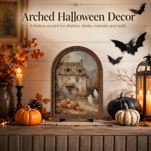 Cute Ghosts Arched Wood Frame Tabletop Decor, Halloween Autumn Wall Art - color: Color 10