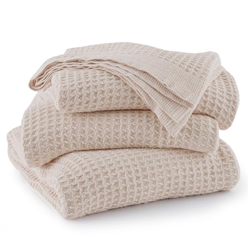 Bedsure 100% Cotton Big Oversized King Blanket, Waffle Weave, Beige - color: 02 Beige, size: Oversized King (120" X 94")