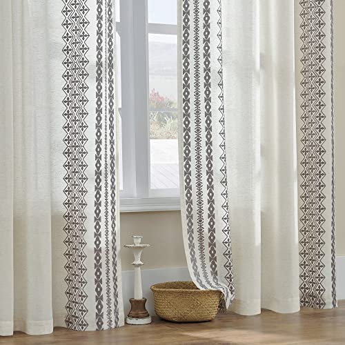 FOLKSIDE Grey Boho Curtains 90 Inches Long for Living Room Bedroom 2 Panels Grommet Vintage Linen Curtains Striped Embroidery Flax Country Rustic Neutral Window Decor for French Doorway Villa, 52x90 - color: Grey, size: 52"W x 90"L (Pack of 2)