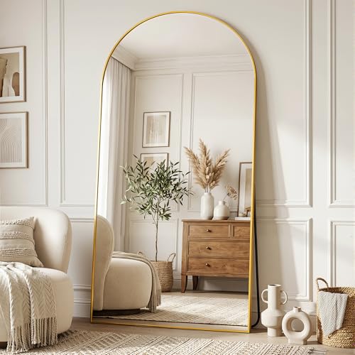 Full Length Mirror, 78"x38" Arched Floor Mirror Freestanding, Floor Standing Full Body Mirror with Stand for Bedroom, Hanging Mounted for Living Room Cloakroom, Gold - color: Gold, size: 78"L x 38"W