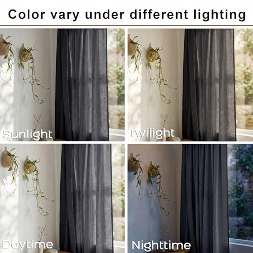 Mrs.Naturall Dark Grey Linen Curtains 63 Inch Length 2 Panel Set, Back Tab Farm House Cottage Light Diffusing Semi Sheer Curtain for Bedroom Living Dining Room Kitchen 63 Inches Long, Charcoal Gray - color: Dark Grey, size: 52"W x 63"L (Pack of 2)