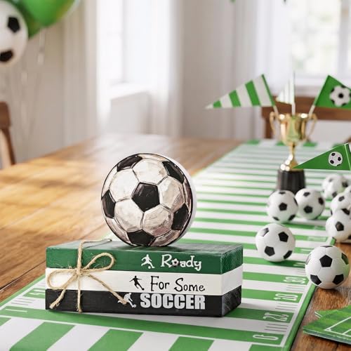 Smile 4Ps Soccer Ready For Some Soccer Wooden Block Decor Tiered Tray Tabletop Signs with Soccer Ball Figurine for Game Day & Sports Party Decorations - style: Soccer