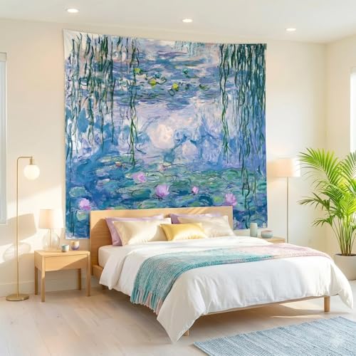 Monet Waterlily Wall Tapestry, Cute Floral Art Tapestries for Girl Bedroom - color: Art Monet Waterlily Tapestry, size: 51"L x 39"W