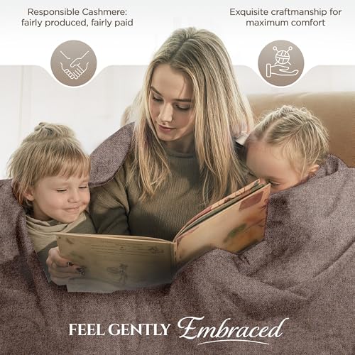 Cashmere Blanket – Hand Woven 100% Cashmere Wool Throw Blanket, 135 x 270 cm – Plain Cozy, and Soft Blanket for Bed, Sofa, or Couch - Made in Nepal - color: Dark Brown