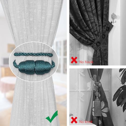 NICEEC 4 Pack Strong Magnetic Curtain Tiebacks Handmade Weave Side Rope Curtain Holdbacks Unique & Elegant Decorative Curtain Drape Tie Backs for Home & Office & Outdoor Window Drapery (Green) - color: Green, size: 4 Pack