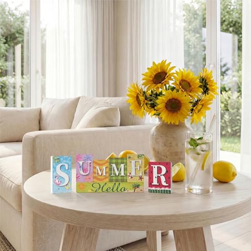 Smile 7 Pcs Wooden Decor Summer Indoor Decorations, Hawaii Style, Summer Letter Table Centerpieces for Home Kitchen Seasonal Display - style: Summer