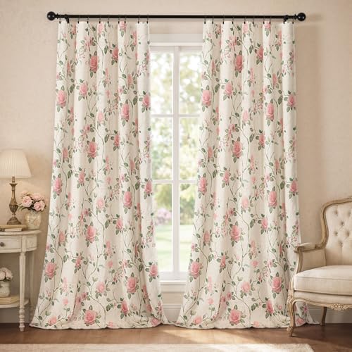 Vintage Floral 100% Blackout Curtains 84 Inch 2 Panels - color: Circulating Roses, size: 52"W x 84"L (Pack of 2)