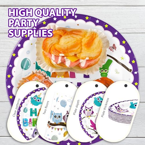 Grencian 96Pcs Owl Birthday Party Decorations for Boys Girls, Serves 24 - style: Owl Birthday Kit