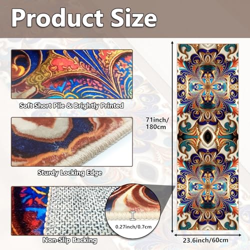 Washable Corridor Runner Rug, Non-Slip Vintage Hallway Rug Runner with Upgrade Rubber Backing, Stain Resistant Faux Wool Distressed Carpet for Bedroom Kitchen Laundry Corridor Balcony (71" x 23.6") - size: 1'11" x 5'11" (Runner)