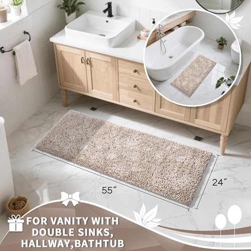 Yimobra Long Bathroom Rugs Runner 55x24 Inch, Extra Thick Soft Absorbent Chenille Bath Mat, Non Slip Machine Washable, Quick Dry Bath Rugs for Bathroom Floor, Tub and Shower, Khaki - color: Khaki, size: 55" X 24"