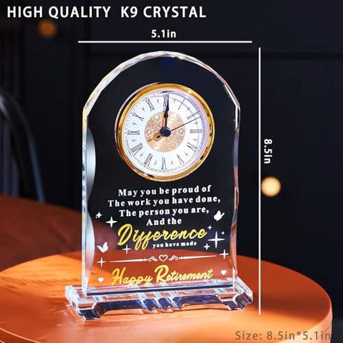 2026 Retirement Gifts for Women Men Crystal Clock, Going Away Gifts for Coworker Best Congratulations Retired Gifts Boss Leaving Present for Teacher Friend - color: Happy Retirement