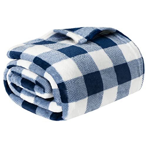 PAVILIA Buffalo Check Fleece Throw Blanket | Blue White Checkered Plaid Flannel Blanket | Soft Velvet Lightweight Microfiber Blanket for Bed Couch Sofa | 60x80 Inches Checker Navy - color: Checker Navy, size: 60 x 80 Inches - Twin