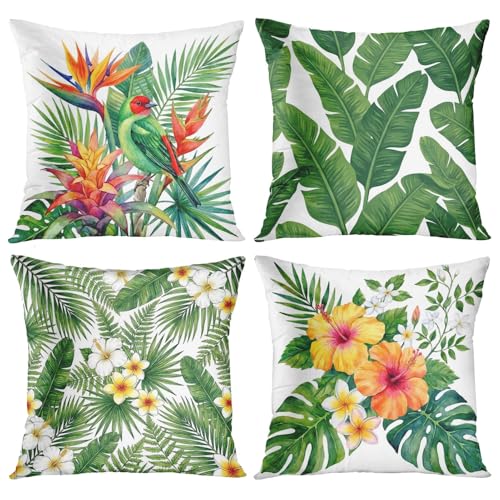 Throw Pillow Covers, Botanical Jungle, Set of 4, 18"x18" - color: Tropical Botanical