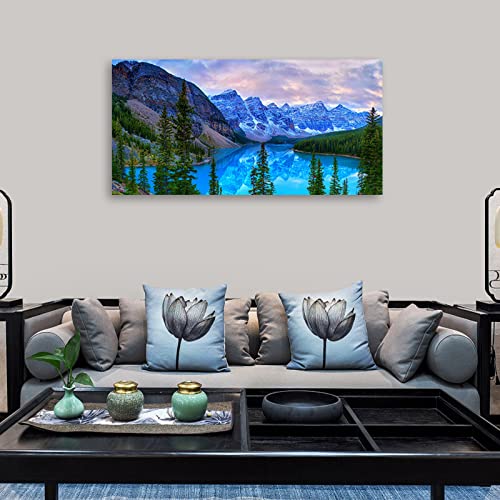 Mountain Lake Wall Art Living Room Wall Decor Banff National Park Nature Landscape Canvas Picture Blue Sky Water Forest Canvas Print Artwork for Bedroom Office Home Framed Ready to Hang 29" x 58" - color: Banff National Park Nature Landscape, size: 58"L x