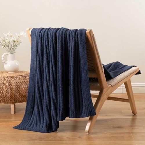 Battilo Navy Blue Throw Blanket for Couch, Navy Chenille Blanket, 50"x60" - color: Navy, size: 50"x60"