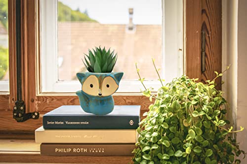 DIYOMR Animal Ceramic Planter Pot, 3.9" Fox Shaped Planters Ceramic Flowerpot Small Succulent Pots Cactus Pot for Home Decor Office Desktop Decoration - Plants Not Included (Blue) - color: Blue