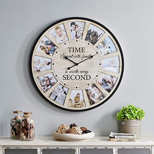 12 Picture Frames Collage Wall Clock, Vintage Rustic Family Photo Clock, Large Farmhouse Wall Clocks for Living Room, Home, Kitchen, Silent Battery Operated 24 Inch Natural - color: A - Natural