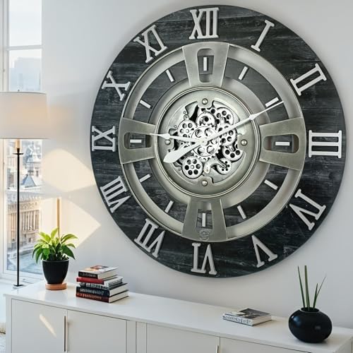 ImprovingLife The Gears Clock Real Moving Gear Wall Clock England Line (Vintage Black, 36 inches (90 cm)) - color: Vintage Black, size: 36 inches (90 cm)