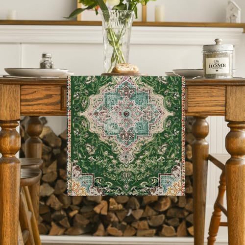 Artoid Mode Boho Bohemia Style Green Table Runner, Country Rustic Farmhouse Magical Christmas Kitchen Dining Table Decoration for Home Party Decor 13x72 Inch - color: Green, size: 13" x 72", Table Runner