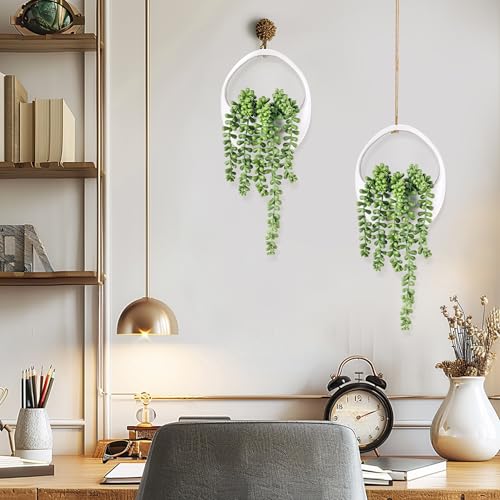 Der Rose 2 Pack Artificial Hanging Plants in White Pots for Boho Wall Decor - color: White, size: 5.9"W * 13.5"H