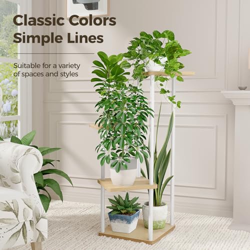 Bamworld Small Plant Stand Indoor Metal Plant Shelf for Multiple Plants - color: White Oak, size: 4 Tier