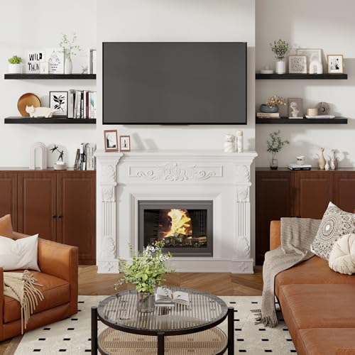 Heimlove 32 Inch Floating Shelves for Wall Black Shelves Set of 2,Wall Mounted Rustic Wood 8 Inch Deep Floating Shelf with Invisible Brackets for Bedroom Kitchen Living Room - color: Black, size: 32''W x 7.9''D x 1.5''H,Set of 2-MDF