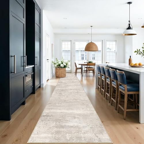 YOUFORTONG Washable Runner Rug 3x15 - Indoor Low Pile Stain Resistant Kitchen Hallway Rugs with Non Slip Backing Entryway Dining Room Carpet Modern Abstract Foldable Decoration Mat 3x15 Beige - color: Beige, size: 3' x 15' (Runner)