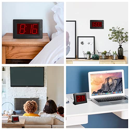 Alarm Clock,3" LED,3-level Brightness,Battery Operated,Wall-mount/Table-top - color: Black Case-red Led Digit