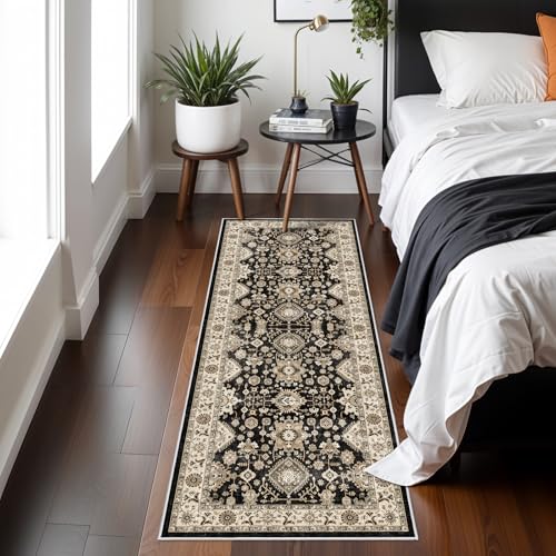 Washable Hallway Runner Rug 2x6: Non Slip Runner Rugs with Rubber Backing - color: Black, size: 2' x 6' (Rectangular)