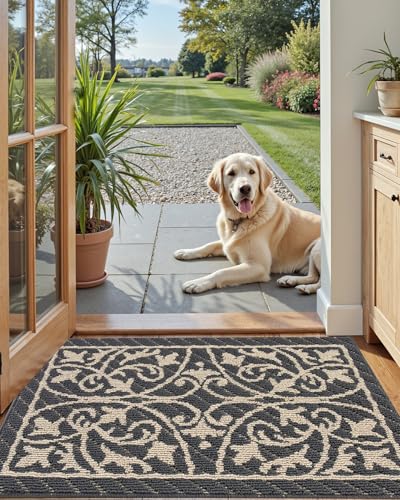 DEXI Front Door Mat Indoor Entryway 20x32 Inside Entrance Doormat Dark Gray - color: Floral Dark Gray, size: 20" X 32" (Rectangular)