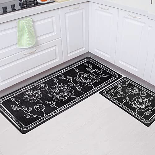 Kitchen Floor Mat Set of 2, Anti Fatigue Kitchen Mat 17"x59"+17"x29" - color: Black, size: 17"x59"+17"x29"