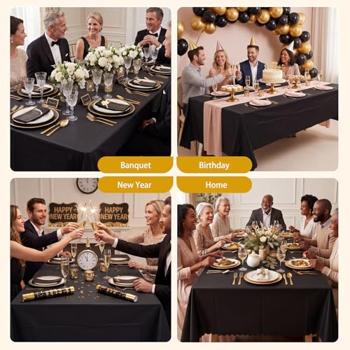 NatNarr 3 Pack Black Tablecloth Plastic, Scalloped Halloween Table Cloths - color: Black, size: 3 Pack