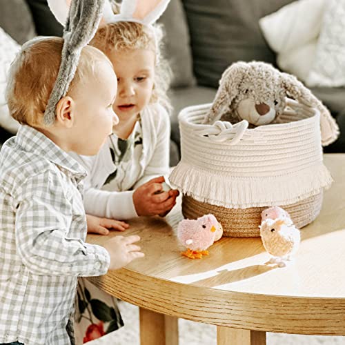 CherryNow Small Woven Rope Baby Basket with Tassel, 9.5" x 7", Jute - color: White & Camel, size: 10L (9.5"W x 7"H)