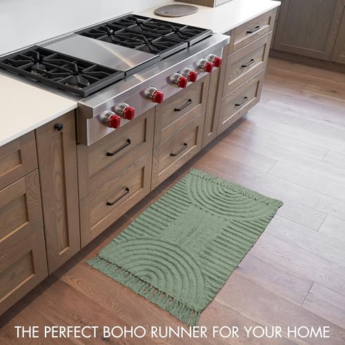 Beautiful Boho Rug with Tassels for Bathroom - Soft 2x3 ft Cotton - color: Sage Green, size: 2' x 3' (Rectangular)