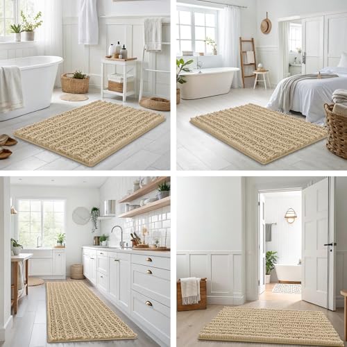 Smiry Bathroom Rugs 36X24, Extra Soft Rubber Backing Chenille Bath Mats - color: Beige, size: 36'' X 24''