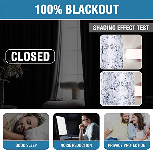 H.VERSAILTEX 100% Blackout Curtains for Living Room Camellia Floral Blackout Curtains 63 Inches Long Light Blocking Window Treatment Curtains with Black Liner Grommet Thermal Drapes, 2 Panels, Navy - color: Camellia-navy, size: 52"W x 63"L (Pack of 2)