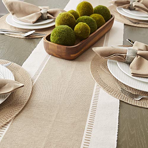 DII Dobby Stripe Table Runner, 13x72 Black & Cream Background - color: Stone Brown, size: 13x72"