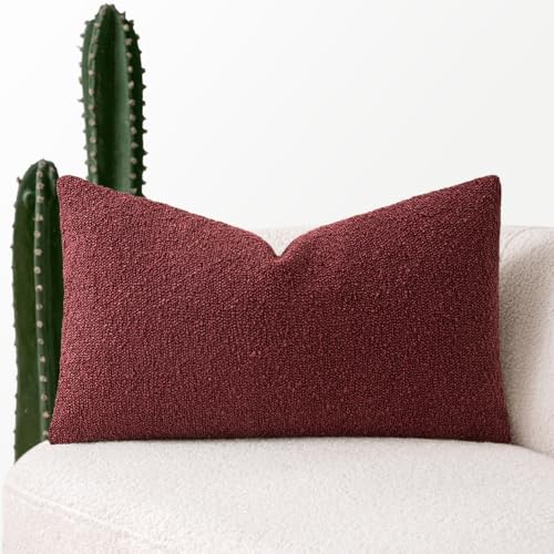 MIULEE Christmas Textured Boucle Lumbar Pillow Cover for Bed 12x20 Burgundy Red - color: Burgundy Red, size: 20" x 12" (Pack of 1)