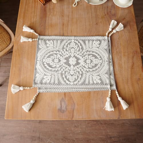 Embroidered Placemat Boho Farmhouse Place Mats, Gray 14"x18" 2PCs - color: Grey, size: 14 x 18 Inches 2PCs
