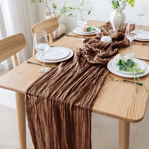 Cheesecloth Table Runner 10FT Brown Boho Gauze Rustic Sheer Runners - color: Brown, size: 1 Pack