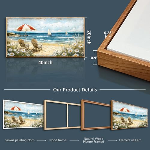 ERQINHUA Large Canvas Wall Art For Living Room Bedroom Wall Decor Office Blue Seaside Landscape Painting Wood Frame Room Bathroom Dining Room Prints Artwork Picture Home Wall Decoration 20x40 In - color: Blue Seaside Landscape Painting Wood Frame, size: 4