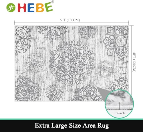 HEBE Area Rug for Living Room 4'x6', Washable Non Slip Boho Bedroom Rug - color: Grey, size: 4' x 6' (Rectangular)