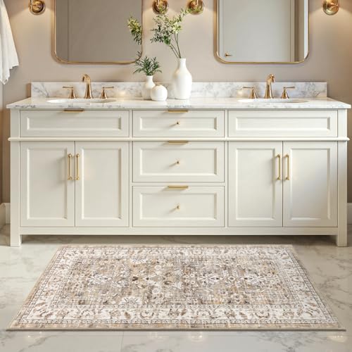 LOKHOM 2x4 Washable Area Rugs, Boho Floral Non-Slip Carpet Rug, Beige - color: Beige Brown, size: 2' x 4' (Runner)