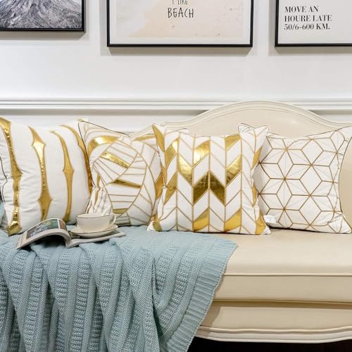 Avigers Throw Pillow Cover 18 x 18 Inch, White Gold, Velvet, Hidden Zipper - color: White, Gold, size: 18" x 18" (Pack of 1)