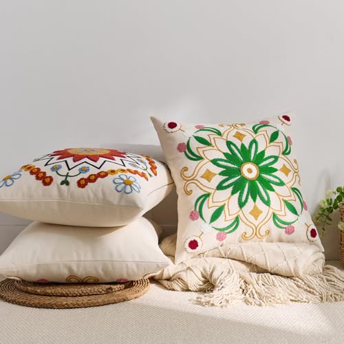 Embroidered Floral Throw Pillow Cover 22x22 Set of 1 Green Yellow - color: Green Yellow, size: 22" x 22" (Pack of 1)