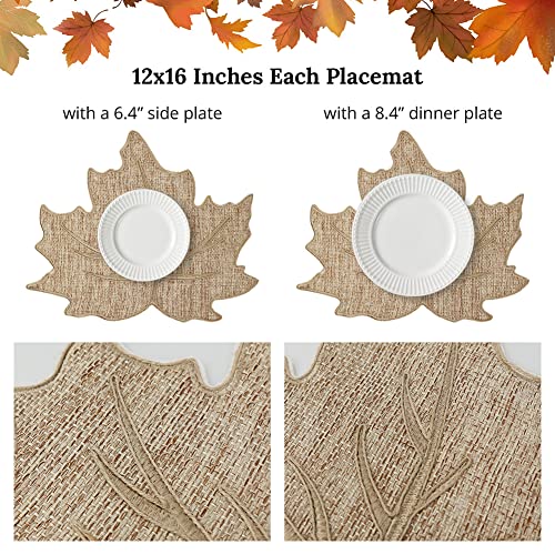 Feuille Fall Placemats Set of 4 – Leaf Placemats for Thanksgiving Harvest Natural Color Burlap, Polyester Autumn Placemats for Fall Decorations - style: Leaf