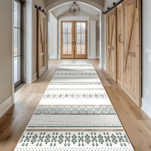 2x8 Washable Area Rugs for Living Room Boho Runner Rug Green/Brown - color: Green/Brown, size: 2' x 8' (Runner)