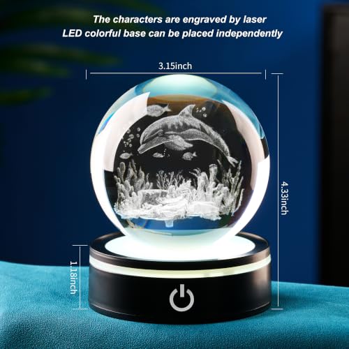 Dolphin Reef Crystal Ball Night Light, 3.15 Inch with LED Base - color: Ocean Dolphin