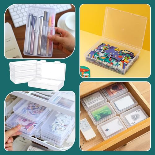 BENECREAT 4 Packs 4x7.5x1.6inch Rectangle Clear PP Plastic Box Containers Bead Storage Organizer Box, Dustproof Case with Hinged Lid for Cards, Beads and Craft Supplies - size: 4x7.5x1.6inch